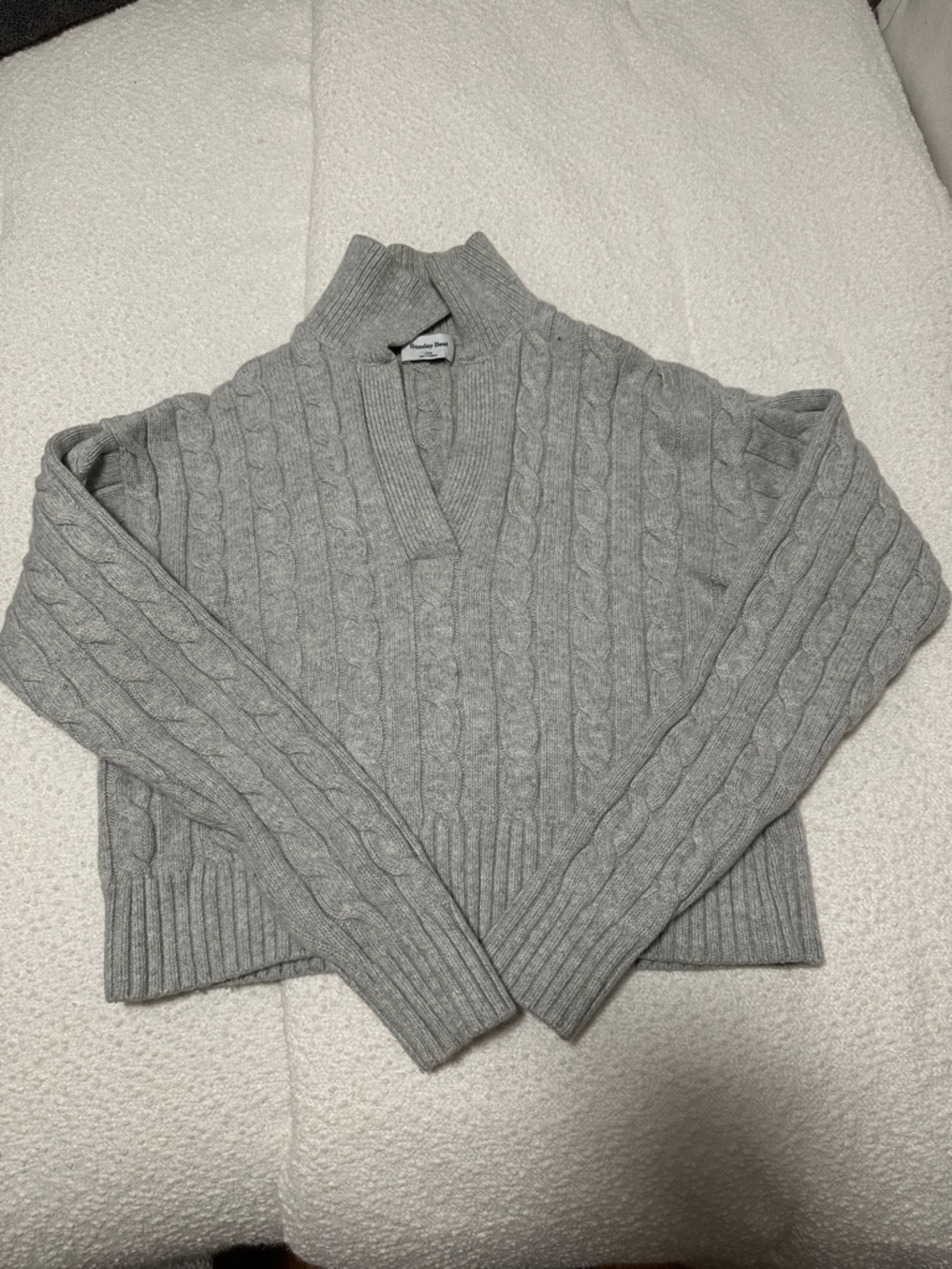 Aritzia Light Gray Cable-Knit Mock Turtleneck Sweater